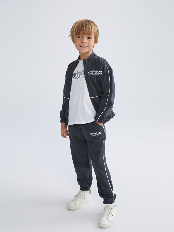LCW Kids Charcoal Grey Boys T-Shirt, Cardigan, and Sweatpants Set
