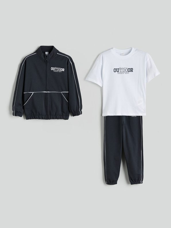 LCW Kids Charcoal Grey Boys T-Shirt, Cardigan, and Sweatpants Set