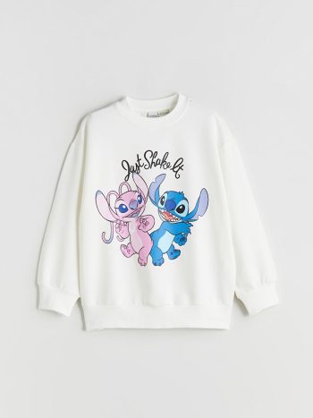 LCW Kids Cream Crew Neck Stitch and Angel Print Girls Sweatshirt