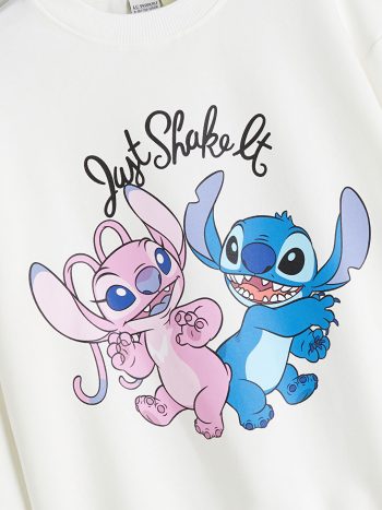 LCW Kids Cream Crew Neck Stitch and Angel Print Girls Sweatshirt