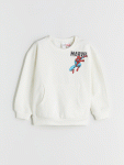LCW Kids Beige Spider-Man Print Crew Neck Sweatshirt