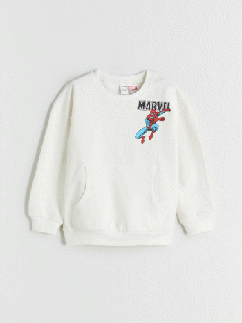 LCW Kids Beige Spider-Man Print Crew Neck Sweatshirt