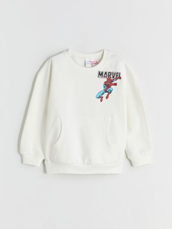 LCW Kids Beige Spider-Man Print Crew Neck Sweatshirt