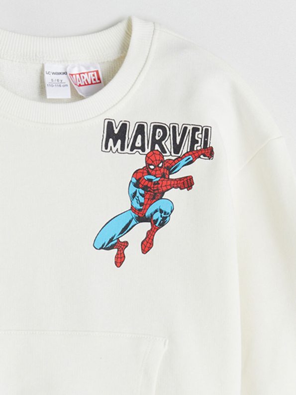 LCW Kids Beige Spider-Man Print Crew Neck Sweatshirt