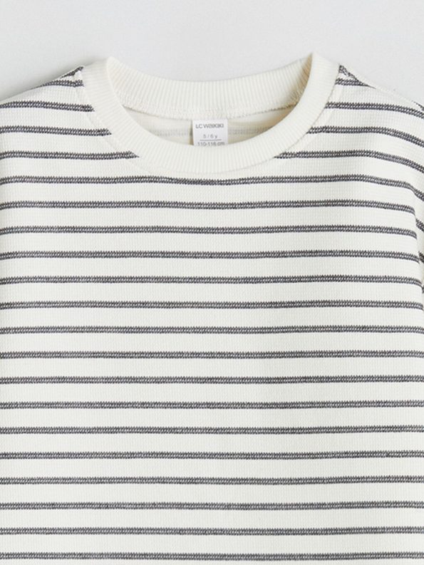 LCW Kids Anthracite Striped Crew Neck Sweatshirt for Boys