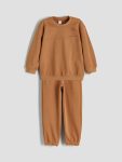 LCW Kids Brown Dinosaur Print Crew Neck Sweatshirt and Jogger Set