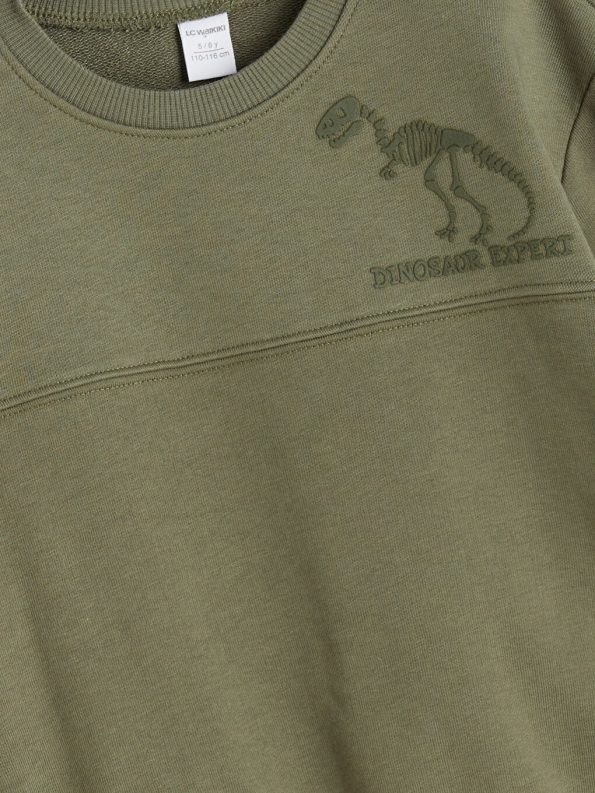 LCW Kids Haki Dinosaur Print Boys Sweatshirt and Jogger Set
