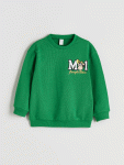LCW Kids Green Nostalgic Monkey Print Crew Neck Sweatshirt for Boys