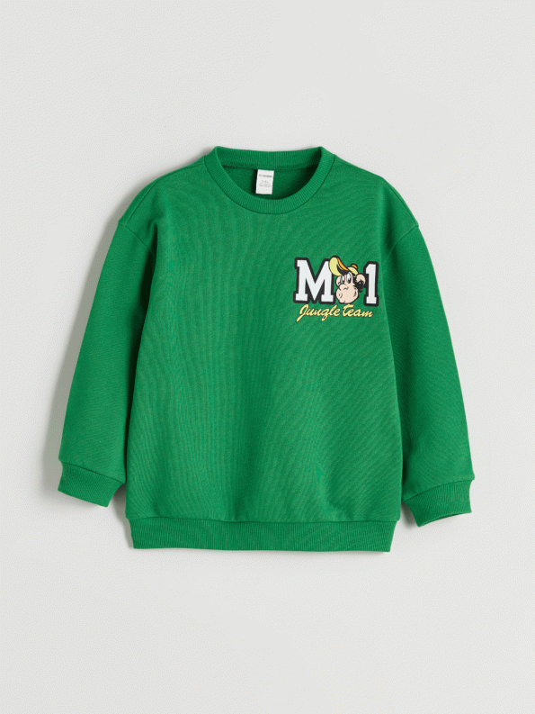 LCW Kids Green Nostalgic Monkey Print Crew Neck Sweatshirt for Boys