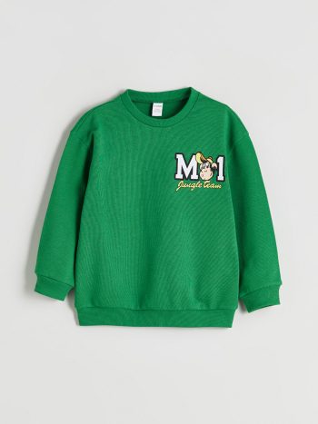LCW Kids Green Nostalgic Monkey Print Crew Neck Sweatshirt for Boys