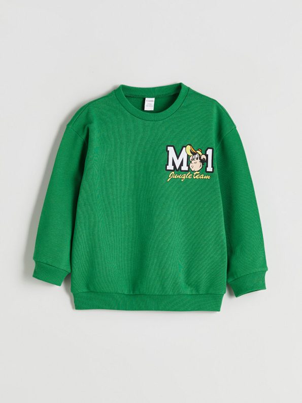 LCW Kids Green Nostalgic Monkey Print Crew Neck Sweatshirt for Boys