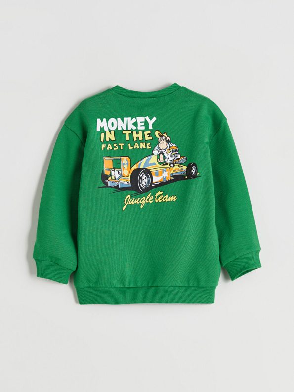 LCW Kids Green Nostalgic Monkey Print Crew Neck Sweatshirt for Boys