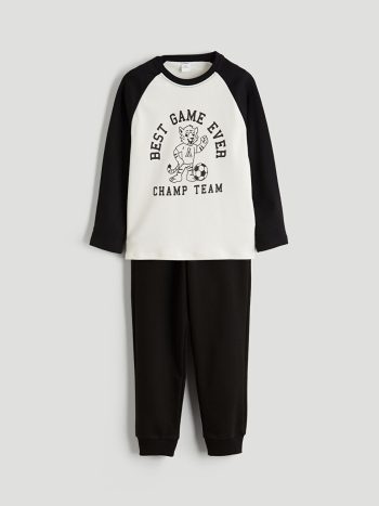 LCW Kids Beige Crew Neck Boys T-Shirt and Sweatpants