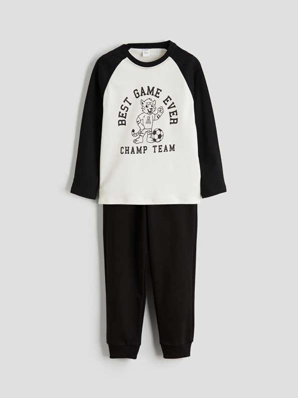 LCW Kids Beige Crew Neck Boys T-Shirt and Sweatpants
