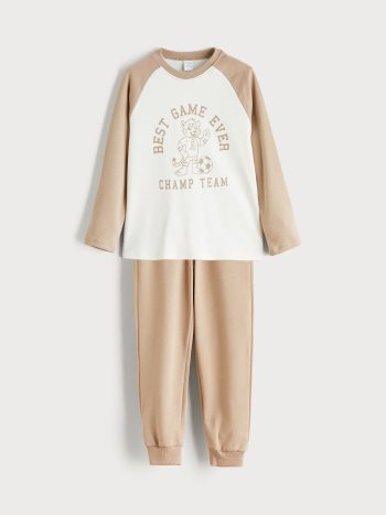 LCW Kids Beige Crew Neck Boys T-Shirt and Sweatpants