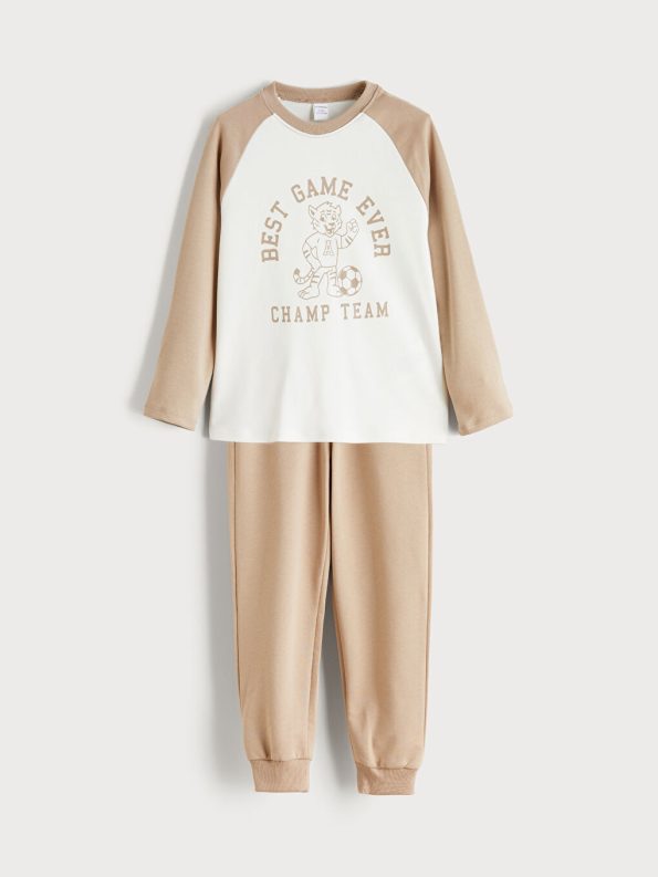 LCW Kids Beige Crew Neck Boys T-Shirt and Sweatpants