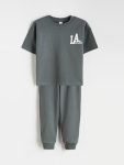 LCW Kids Green Crew Neck Boys T-Shirt and Sweatpants