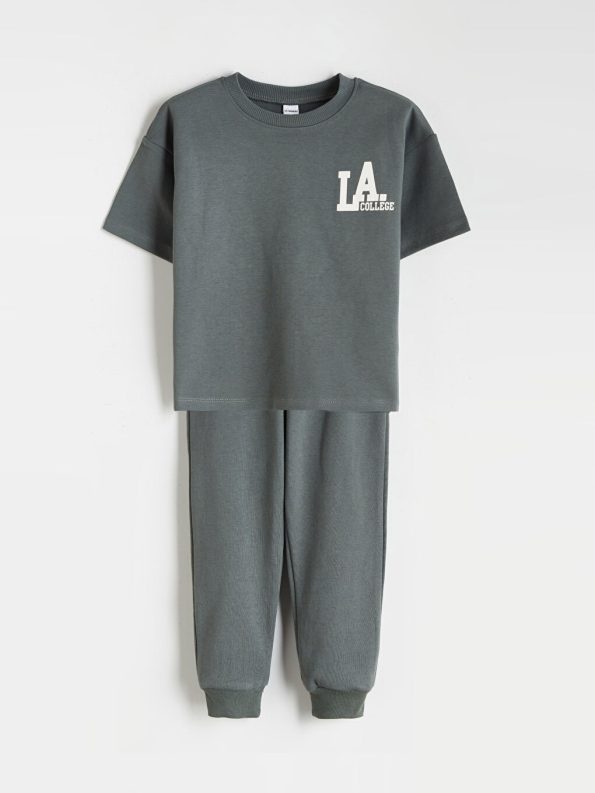 LCW Kids Green Crew Neck Boys T-Shirt and Sweatpants