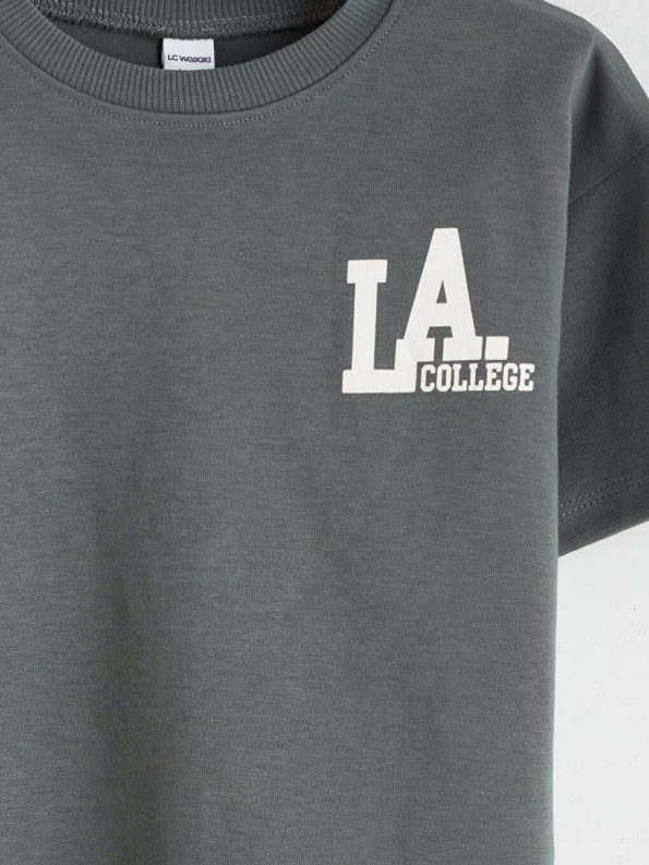 LCW Kids Green Crew Neck Boys T-Shirt and Sweatpants