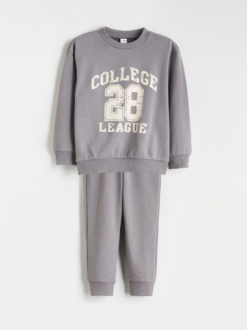 LCW Kids Gray Crew Neck Boys Sweatshirt and Sweatpants Set
