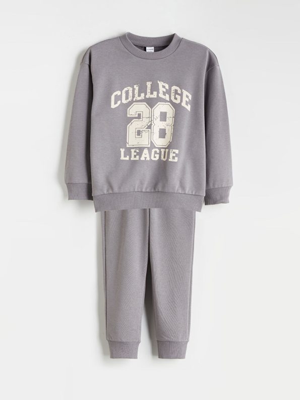LCW Kids Gray Crew Neck Boys Sweatshirt and Sweatpants Set
