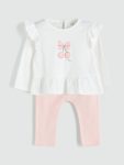 Girls' two-piece set: a cherry-print blouse and tight leggings