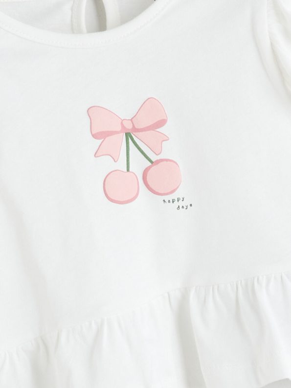 Girls' two-piece set: a cherry-print blouse and tight leggings