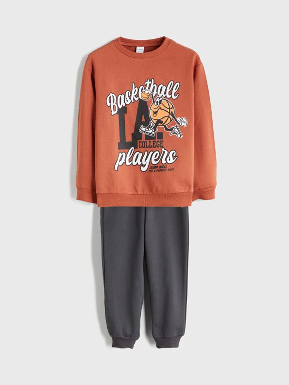 LCW Kids Brown Crew Neck Boys Sweatshirt and Jogger Set