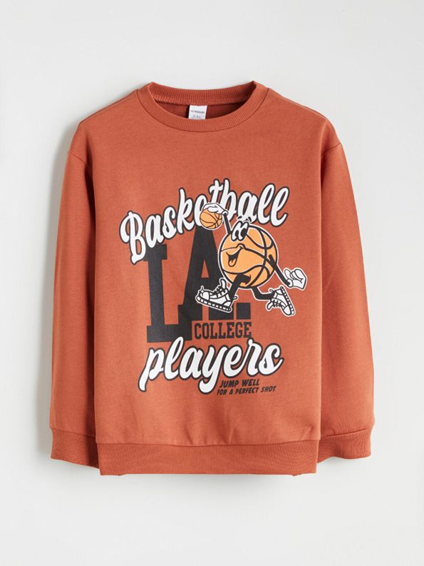 LCW Kids Brown Crew Neck Boys Sweatshirt and Jogger Set