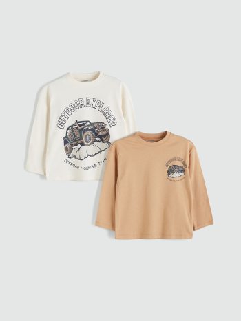 LCW Kids Beige Printed Boys T-Shirt Set of 2