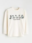 LCW Kids Beige Dinosaur Print Crew Neck Sweatshirt
