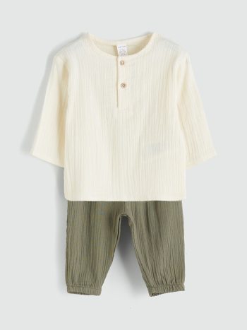 LCW Baby Cream Boys T-Shirt and Jogger Pants Set