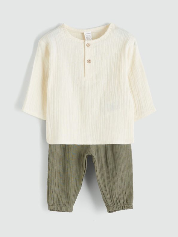 LCW Baby Cream Boys T-Shirt and Jogger Pants Set