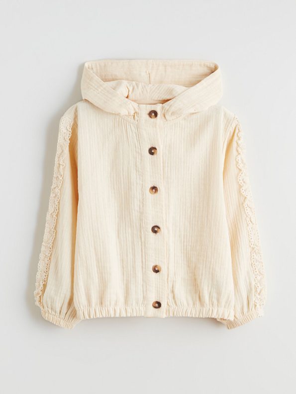 LCW KidsBeige Hooded Lace Detailed Girls' Jacket