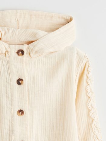 LCW KidsBeige Hooded Lace Detailed Girls' Jacket