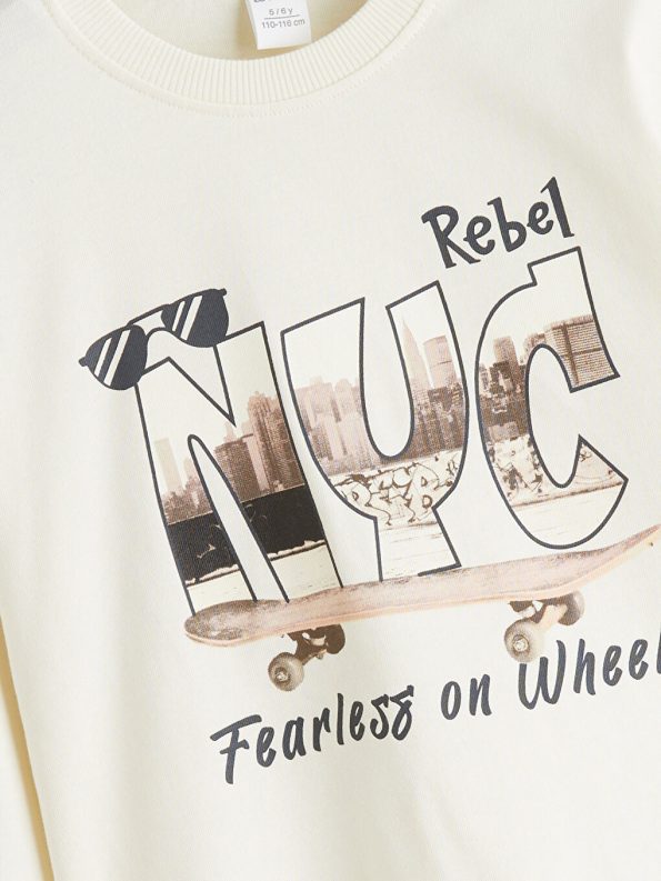 LCW Kids Beige Crew Neck Boys T-Shirt and Sweatpants