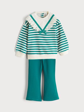 Girls' 2-piece set: striped blouse with wide-leg pants