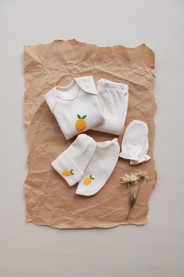 Lemon Embroidered 5-Piece Short Sleeve Newborn Set