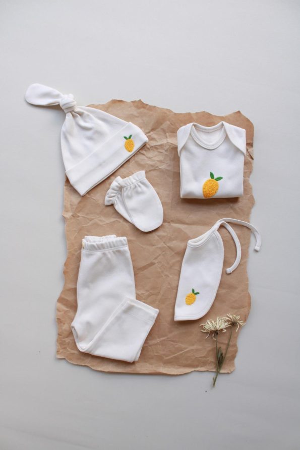 Lemon Embroidered 5-Piece Short Sleeve Newborn Set