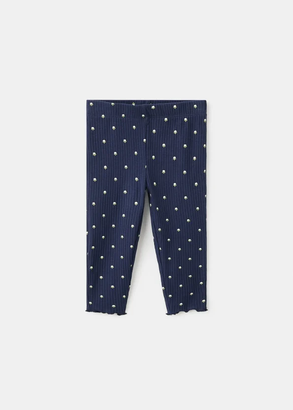 Floral Patterned Ribbed Leggings