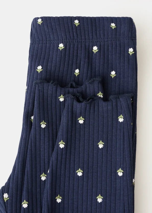 Floral Patterned Ribbed Leggings