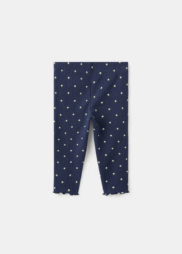 Floral Patterned Ribbed Leggings