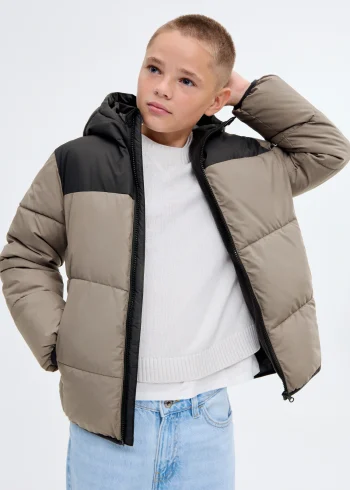 İki renkli kapitone anorak