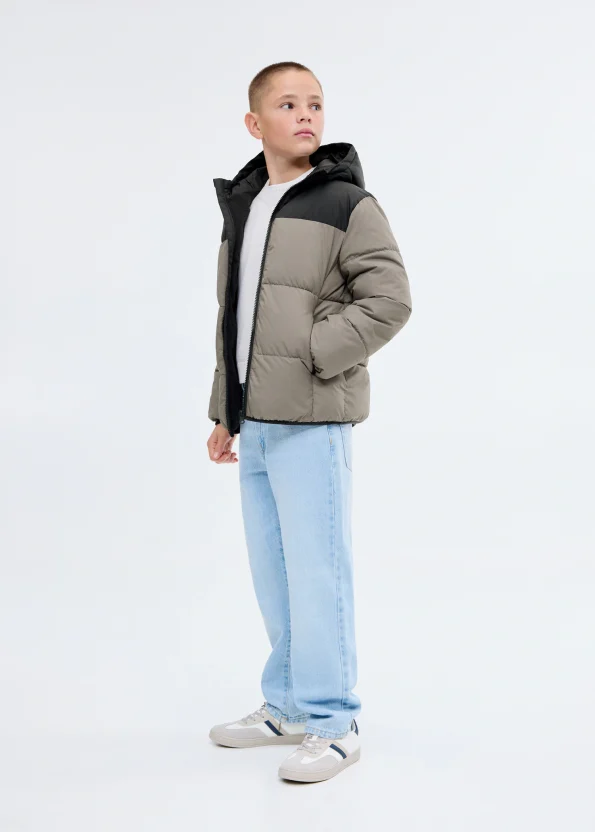 İki renkli kapitone anorak