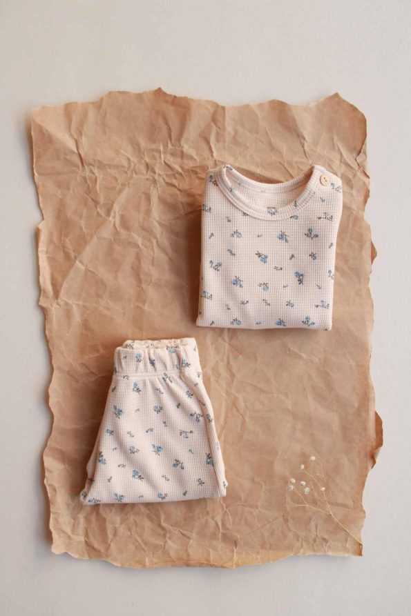 Blue Floral Print Lace Harem Set