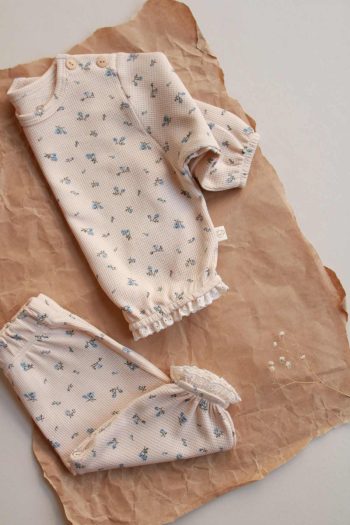 Blue Floral Print Lace Harem Set