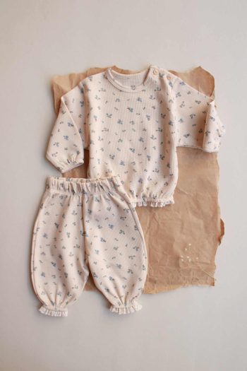 Blue Floral Print Lace Harem Set
