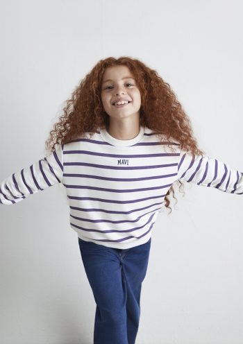 Purple Striped Sweatshirt with Logo Print