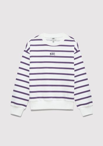 Purple Striped Sweatshirt with Logo Print