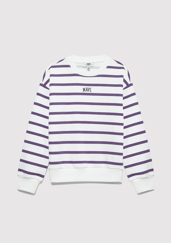 Purple Striped Sweatshirt with Logo Print